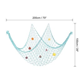 PATIKIL Fishing Net Decor, 80" x 40" Mediterranean Style Photographing Decoration Natural Fish Net Party Accessory with Sea Shells for Home Bedroom, Blue