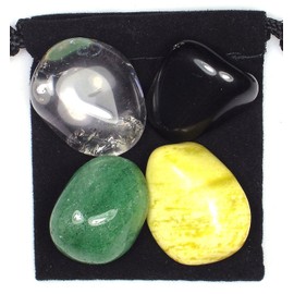 The Magic Is In You Cholesterol Control (Arteriosclerosis Repair) Tumbled Crystal Healing Set with Pouch & Description Card - Aventurine, Clear Quartz, Serpentine, and Obsidian