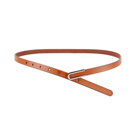 Cinturón para mujer, de piel auténtica, delgada, delgada, suave, para la cintura, delgada, hebilla de aleación de color plateado y chapado en cromo, Paquete de 2, negro y naranja-café, For Waist 28"-