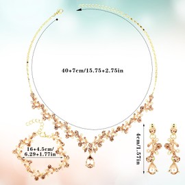 Yolev Rhinestone Wedding Jewellery Set Women's Bridal Jewellery Crystal Necklace Bracelet Earring Set Gold Bridal Wedding Jewellery Bridesmaid Prom Costume Accessories Fashion Jewellery Set (Gold