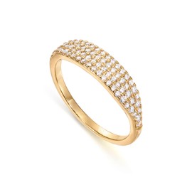 PAVOI 14K Gold Plated Slim Signet Ring with Sparkling Cubic Zirconia | Lightweight Dainty Statement Rings for Women (Yellow Gold, 6)