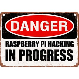 Funny Metal Sign - DANGER RASPBERRY PI HACKING IN PROGRESS - Vintage Rusty Look