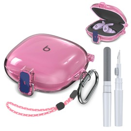 [Upgraded Security Lock] Protective Case Compatible with Beats Fit Pro, Suitable for Beats Fit Pro Soft TPU Protective Case Accessory with Anti-Lost Keychain/Wristband/Cleaning Pen (Clear Pink)