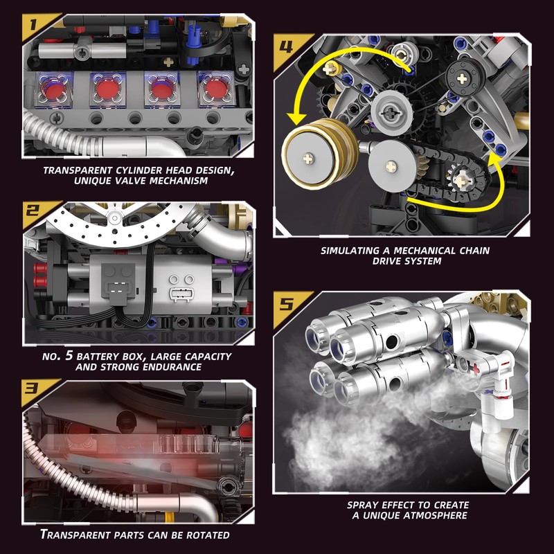 chanbrick V8 Engine Model Kit Building Set That Runs Technic