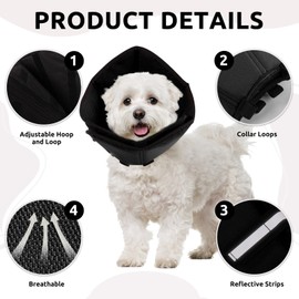 PUZAUKAL Collar Dog Lick Protection, Soft Protective Collar Dog, Breathable Dog Collar, Adjustable Velcro Fastening, Dog Collar After Surgery, Prevents Licking Wounds, Black (XL)