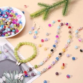 Hiswan 100pcs Crackle Beads Glass Lampwork Bead 6mm Handcrafted Round Loose Spacer Beads for Crafts Bracelets Necklaces Jewelry Making