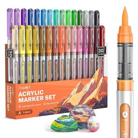 [JusArt] 30/24/18 Colors Acrylic Paint Markers Brush Tip, Water Based Paint Pens, Waterproof Flexible Tip Acrylic Markers for Rock Painting, Wood, Fabric, Egg, Pen, Markers, Acrylic Markers, Springtok:_24 Colors