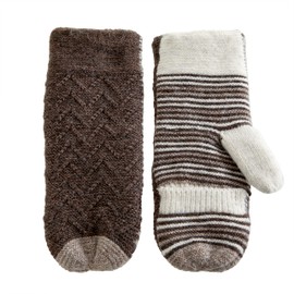 VIA BY SKL STYLE Ladies Recycled Knit Mittens, Striped Palm Brown