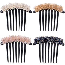 Pearls Hair Side Comb for Women, Rhinestones Hair Combs Pins 7 Teeth Side Hairpins Accessories Crystal Vintage Headpieces Barrettes Clips Accessory Wedding Daily Present for Bride Ladies（4Pack)