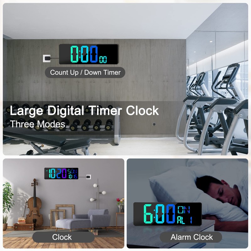 XREXS Large Digital Wall Clock with Remote Control, 17.2" LED