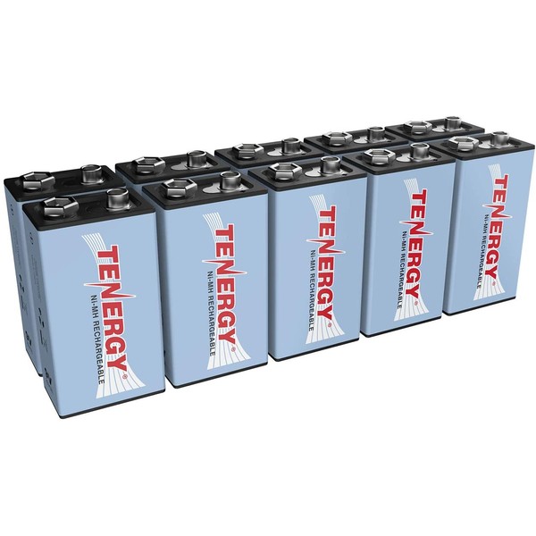Tenergy 9V NiMH Battery, High Capacity 250mAh Rechargeable 9 Volt Batteries for Smoke Detector/Alarms, TENS Unit, Metal Detector, and More (10 Pack)