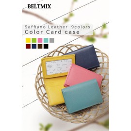 BELTMIX Business Card Holder, Unisex, Genuine Leather, Saffiano Leather, Bifold Business Card Holder, Cowhide Leather, Color, black