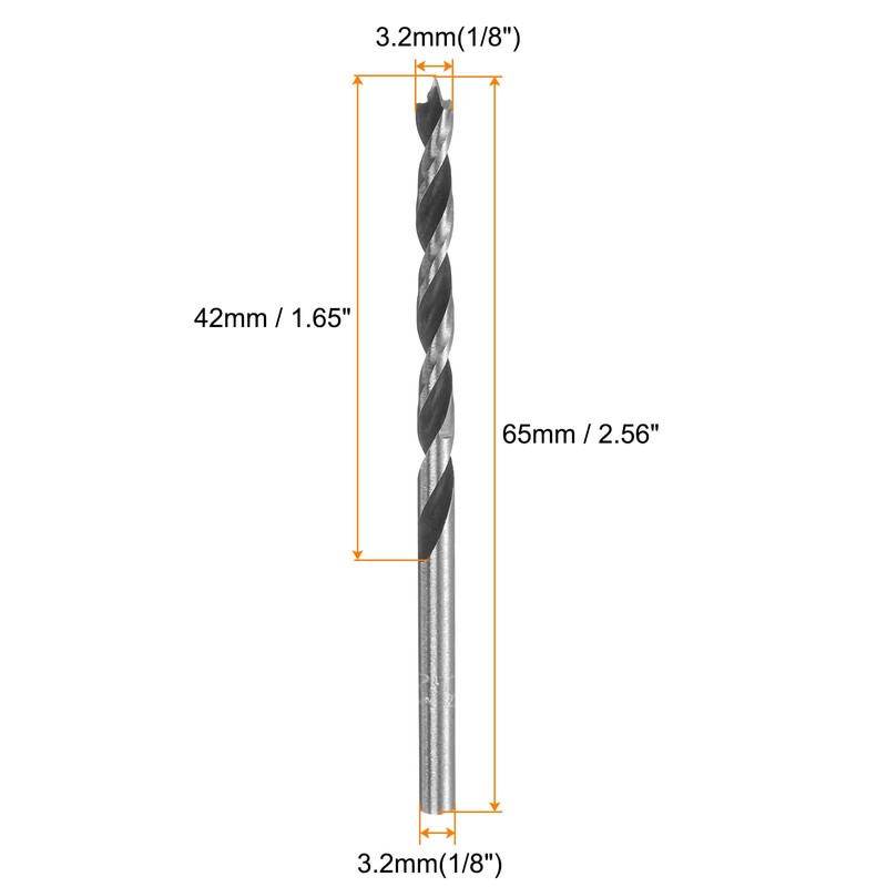 HARFINGTON Brad Point Drill Bits 3.2mm(1/8") Dia Straight Round Shank