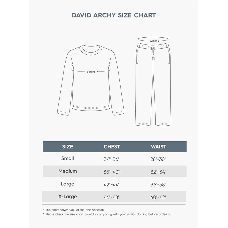 DAVID ARCHY Mens Pajamas Set Soft Cotton Notched Collar Pajamas