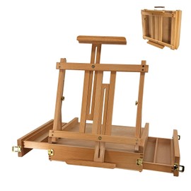 Stuelloaf Large Sketchbox Table Top Easel with Dual Dawers- Adjustable Solid Beech Wood Artist Desktop Easel with Storage Holds Canvas up to 34'' High, for Markers, Sketch or Draw