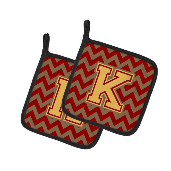Caroline's Treasures CJ1048-KPTHD Letter K Chevron Garnet and Gold Pair