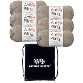 Premier Yarns Everyday Anti-Pilling Solid Chinchilla DN100-52 (6-Skeins - Same Dye Lot) #4 Worsted Weight Acrylic Yarn for Crocheting and Knitting - Bundle with 1 Artsiga Crafts Project Bag