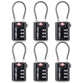 Seguro Lock - Cerraduras de equipaje de viaje compatibles con TSA, indicador de inspección, esferas de fácil lectura aprobadas por la TSA con aleación de zinc, paquete de 6, color negro
