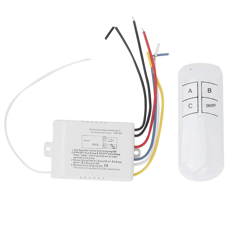 220V Wall Switch with Remote Control On/Off Wireless 3 Way