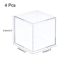 MECCANIXITY Clear Acrylic Plastic Storage Box Square Cube Display Case with Lid, 8.1x8.1x8.1cm Container Box for Small Item, Pack of 4