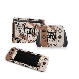 ZOOMHITSKINS Compatible with Switch Skin Cover, Autumn Milk Coffee Cappucino Leaves Botanic, Vinyl Decal Sticker Wrap, Made in The USA