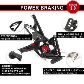 V2.0 Adjustable Rearsets Compatible with Kawasaki Ninja ZX6R ZX636 2007-2008, Black