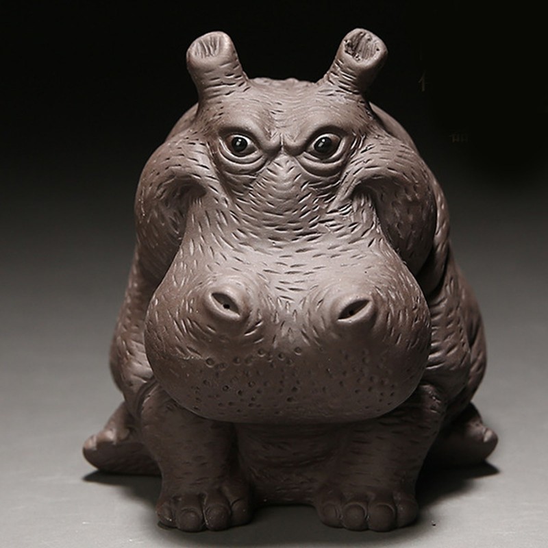 Hippo Figurine Purple Clay Ceramic Tea Pet Sculpture Hippo Statue