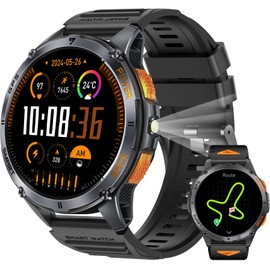 KPEP Military Smart Watches for Men with GPS, 1.43" AMOLED/2 Straps/LED Flashlight/IP68 Waterproof Smartwatch, Make/Answer Calls, 170+ Sport Modes, Compass, Fitness Tracker for iOS Android, Black