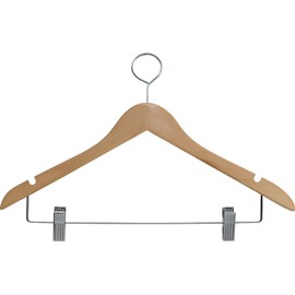 The Great American Hanger Company Natural Finish Wooden Closed Loop Hangers with Clips, Box of 50 Flat Anti-Theft Security Hangers for Hotels and Hospitality