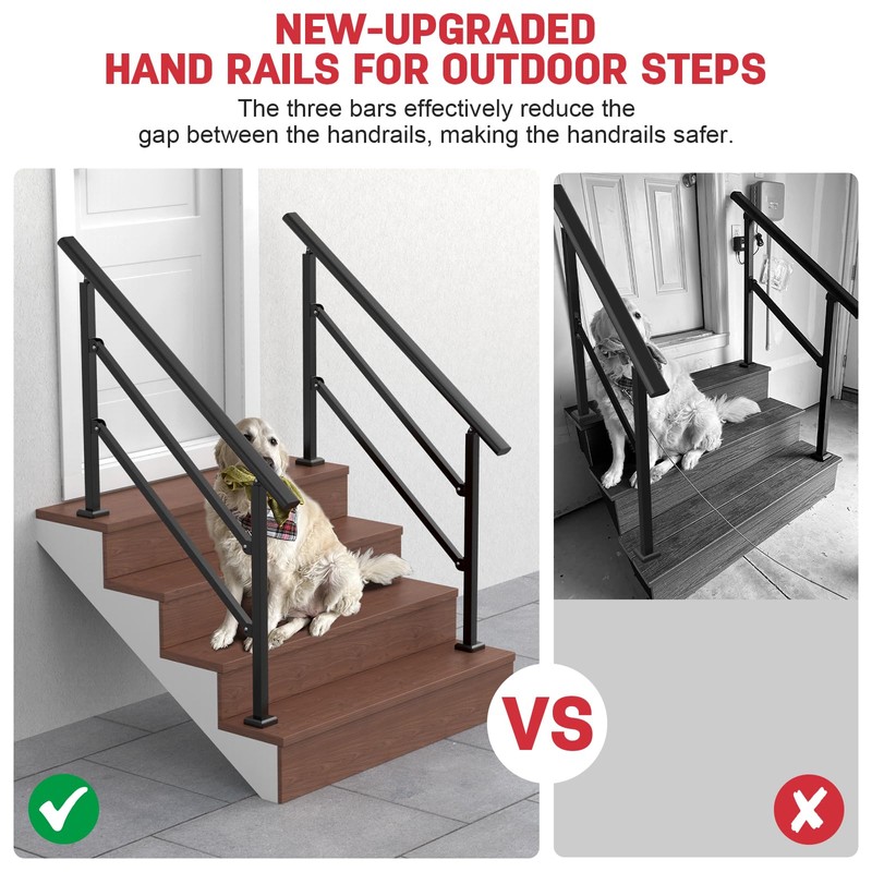 2 Pack Handrails for Outdoor Steps, Wrought Iron Black Stair