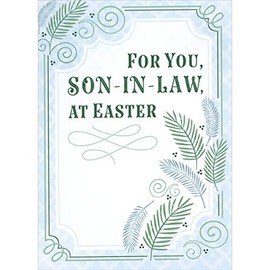 Designer Greetings Green and Blue Palm Branches and Thin Dual Lined Borders Easter Card for Son-in-Law