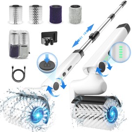 Pseaord Roller-Type Electric ​Cleaning Brush - 2025 New Cordless ​Shower Scrubber with 200min Runtimes, 2-Speeds & 56" Extendable Handle, 4 Brush Heads, ​Shower Cleaner Brush, for Bathtub/Tile/Floor