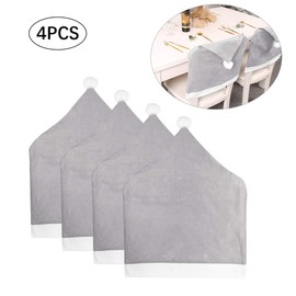 IHONYI Set of 4 Christmas Chair Covers, Dinner Seat Chair Cover, Grey, Santa Claus Chair Covers, Christmas Hat, Christmas Chair Cover for Festive Decoration, Gift Set