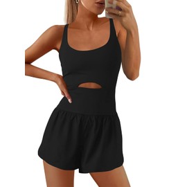 SENSERISE Womens Workout Rompers Athletic Romper Running Onesie One Piece Exercise Jumpsuits Gym Yoga Outfits(Black,M)