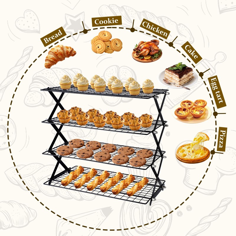 4 Tier Collapsible Cooling Rack, Adjustable Stackable Stainless Steel Baking