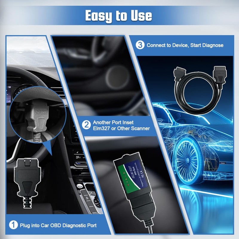 OBD2 Extension Cable 49.21FT Male to Female Diagnostic Extender Adapter