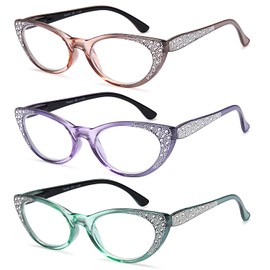 EYEURL Cat Eye Glasses for Women Blue Light Blocking 3 Pack Computer Reading Gaming Glasses with Lightweight Spring Hinge Anti Glare Filter