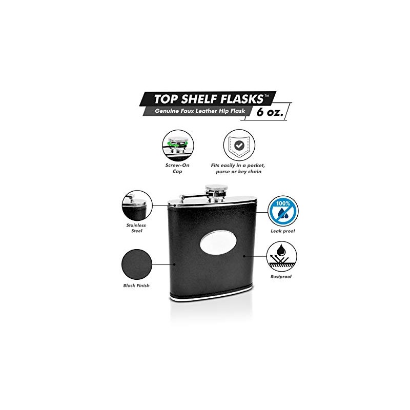 6oz Black Engravable Flask, Free Personalization by Top Shelf Flasks