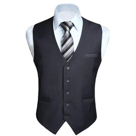 Hisdern Men's Formal Wedding Party Waistcoat, Plain Cotton Waistcoat - gray, size: l