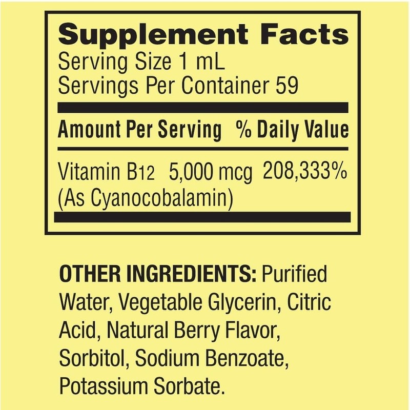 Spring Valley Liquid Vitamin B12, 5000mcg, Metabolism Supplement, Berry, 2