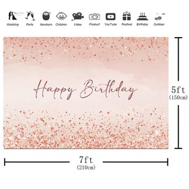 Aperturee 7x5ft Pink Happy Birthday Backdrop Pink Glitter Sprinkle Dots Shiny Diamonds Rose Gold Girl Bday Photography Background Sweet Women Girls Lady Shining Party Decorations Supplies Photo Props