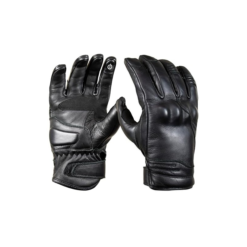 MDM Men's Leather Motorcycle Gloves, Retro Biker Gloves, Chopper, Touchscreen