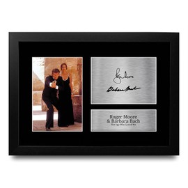 HWC Trading FR A4 Roger Moore & Barbara Bach James Bond The Spy Who Loved Me Gifts Printed Signed Autograph Picture for Movie Memorabilia Fans - A4 Framed