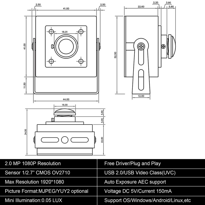 ELP USB Camera 2MP 180 Degree Fisheye Lens USB Webcam