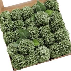 Ling's Moment Flowers 25pcs Elf Green Flowers 2.7" Dahlia Artificial Flowers Foam Fake Flowers for Decorations