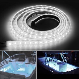 ROLiGHTiC Marine Submersible Boat LED Strip Lights, 12V 8FT IP68 Waterproof Underwater Boat Lights, Boat Interior Light, Boat Deck Light Courtesy Lighting for Fishing Pontoon Kayak Boats, White