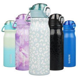 BJPKPK Water Bottle With Straw 25oz Insulated Water Bottles Reusable Stainless Steel Metal Thermos With Leak Proof Lockable Lid And Carry Handle,Light Blue Leopard