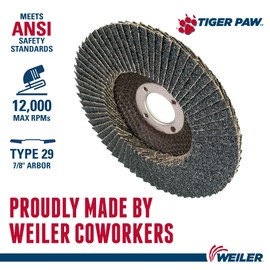 Weiler 51129 5" Tiger Paw Abrasive Flap Disc, Conical (Ty29), Phenolic Backing, 40Z, 7/8" Arbor Hole (Pack of 10)