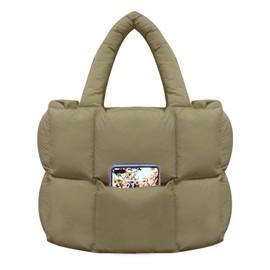 NAARIIAN women large puffer tote handbag puffy dupes light weight handmade cotton padded Shoulder bag(Olive)