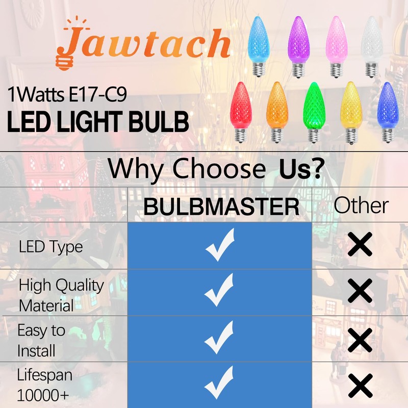 Jawtach C9 LED Christmas Light Bulbs - 25 Pcs C9
